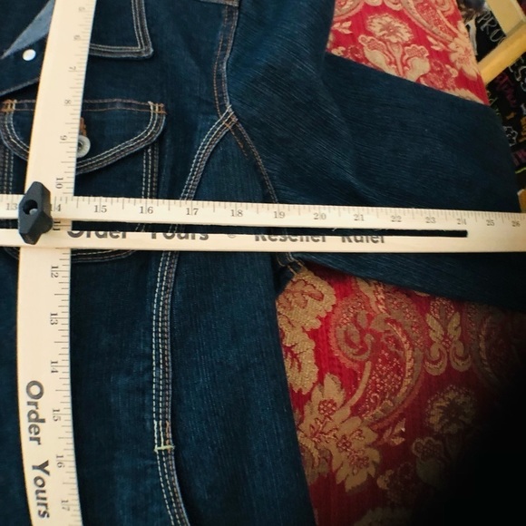 French Cuff size 12 dark jean jacket  stretch & matching high rise cropped - Picture 11 of 16